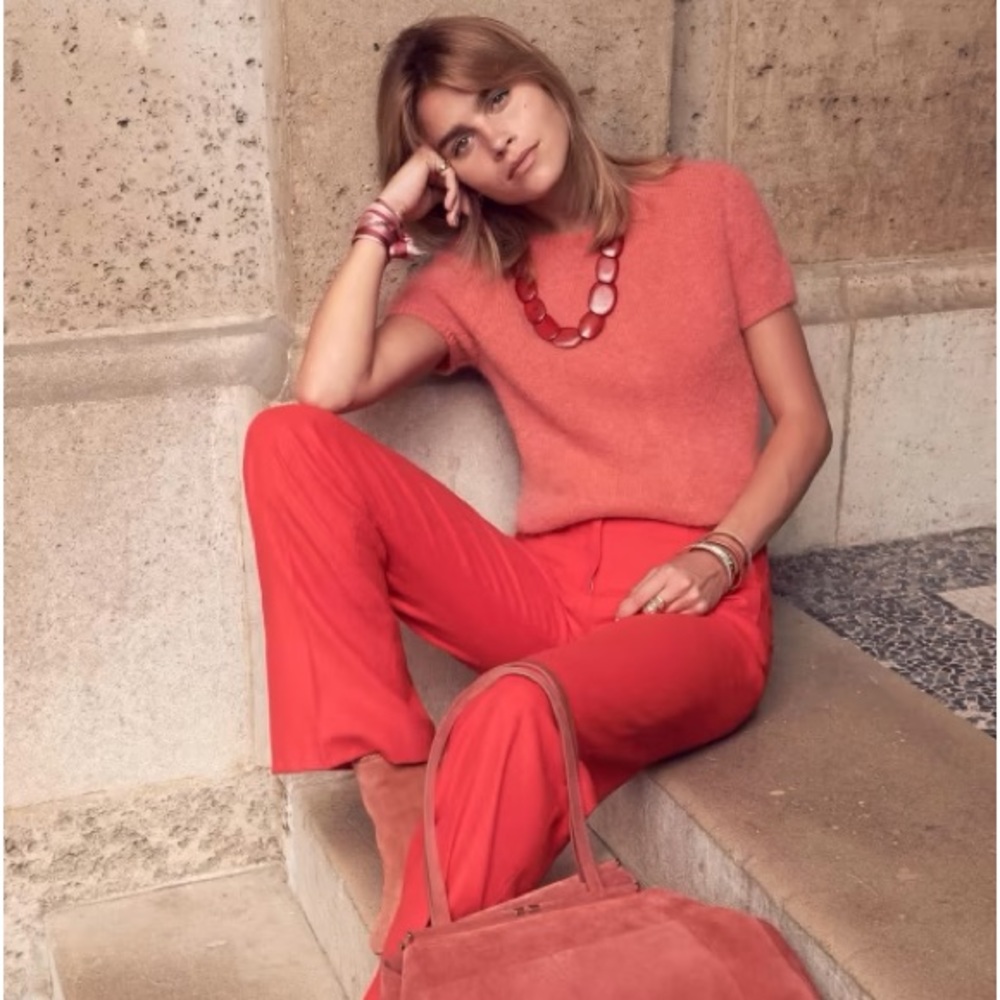 Sezane Short Sleeve Women's Coral Sweater Buttoned Small